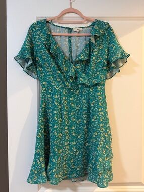 Ava Teal green Floral Wrap Mini Dress